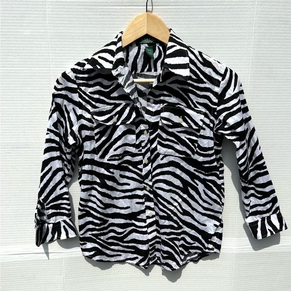 Lauren Ralph Lauren Black White Zebra
Animal Designed Button Down Shirt petite
